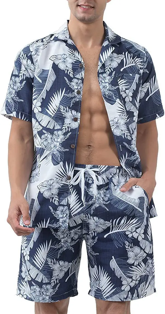 Hawaiion printed Set Men\'s 2Pcs Shirt+Shorts 3D Print Loose Leisure short sleeve Beach Shirt Holiday Fashion Two piece Set Suits