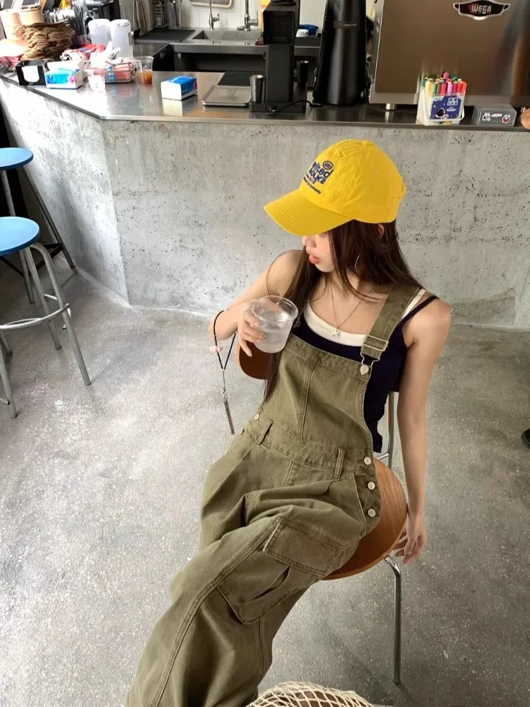 Retro Workwear Style Women's High Waist Overalls Summer 2025 New Elegant Loose Slimming Wide Leg Long Pants Casual Jeans