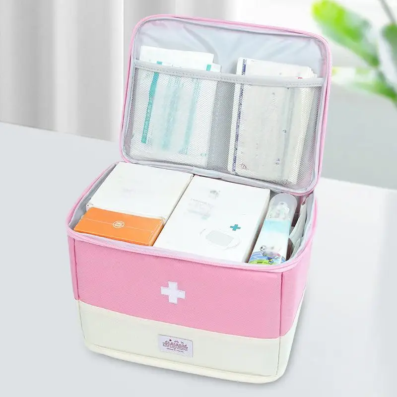 Caja de medicina de mano plegable, bolsa médica de clasificación, a prueba de polvo y humedad, caja de almacenamiento de medicina para el hogar y el viaje