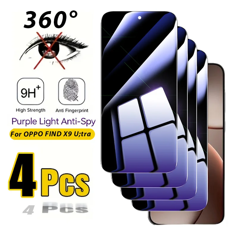 

360° Anti-blue Light Privacy Screen Protector for OPPO Find X9 Ultra -No Glare,Anti-Peeping-4 Pack