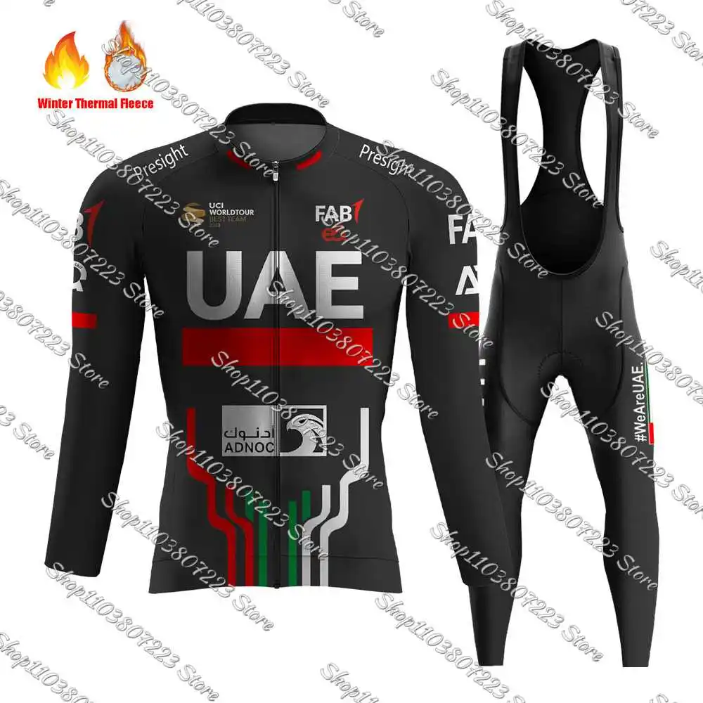 2024 Black UAE Cycling Jersey Winter Long Sleeve Set Completo Road Bike Clothing Dress Suit Bicycle Shirt