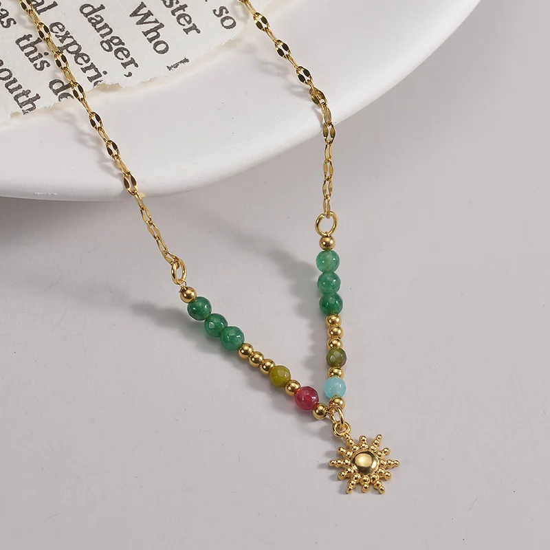 Fashion Trend Natural Stone Necklace Gold Color Stainless Steel Ball Pendant Necklace Party Anniversary Jewelry Gifts 2024 New