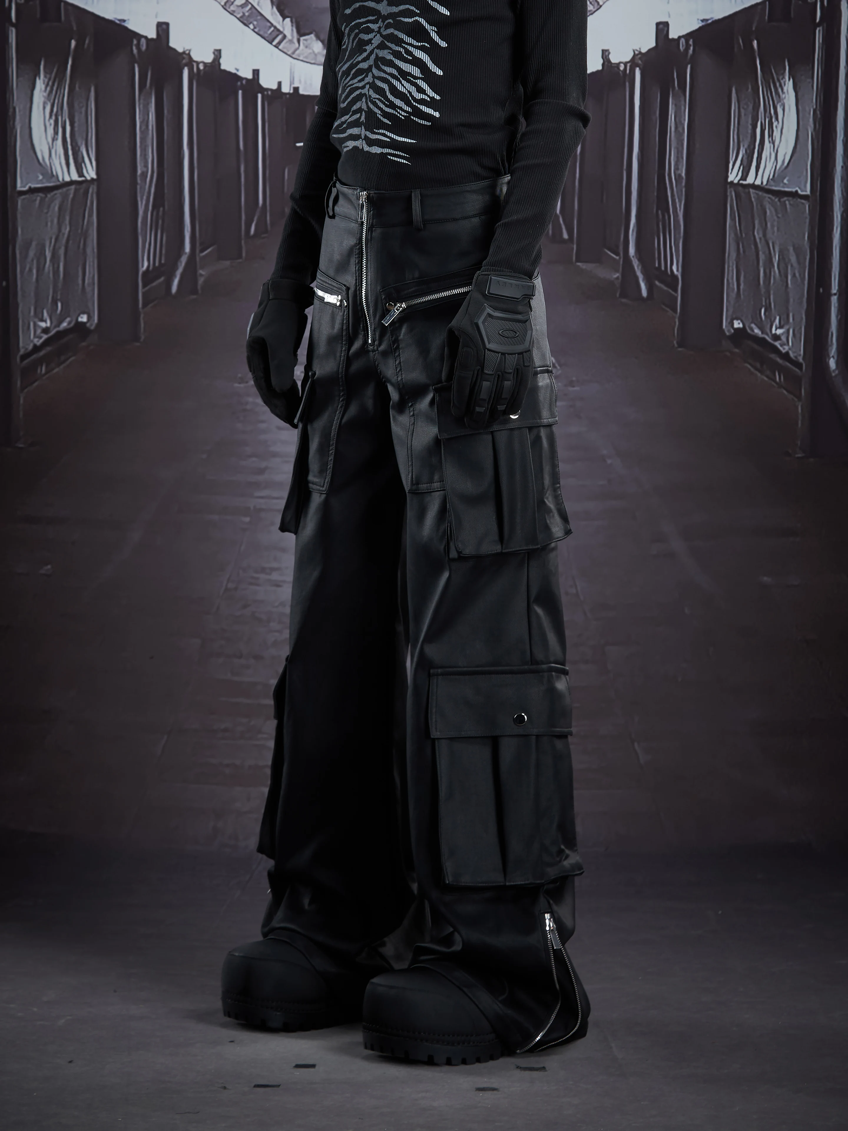 

Special-Interest Design New Dark Niche Zipper Deconstruction Multi-Pocket Layer Heavy Industry Leather Pants Straight Mopping