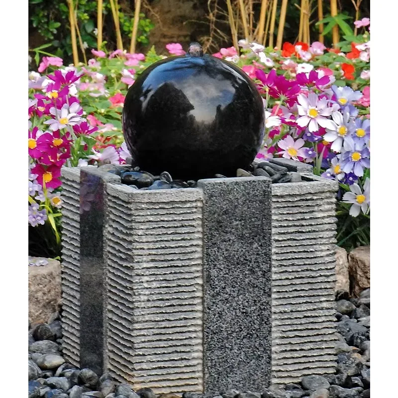 Hand carved modern indoor fountain small gray granite stone custom garden outdoor family hotel villa
