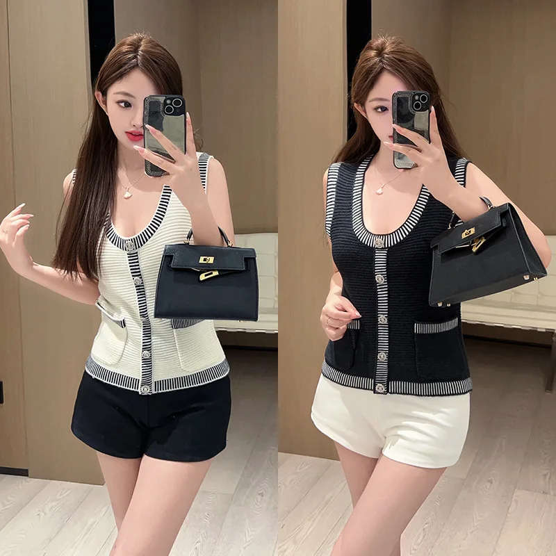 

Fall 2024 New Sle Small Fraance Knitted Vest Color Blo V-ne Slimming Top Faionable Versatile Slim Fit irt