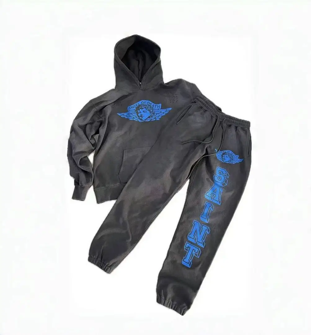 25SS SAINT Death Angel Printed Women Men Distressed Hoodie Pullover Hiphop Oversized Washed Cotton Men Hoodie