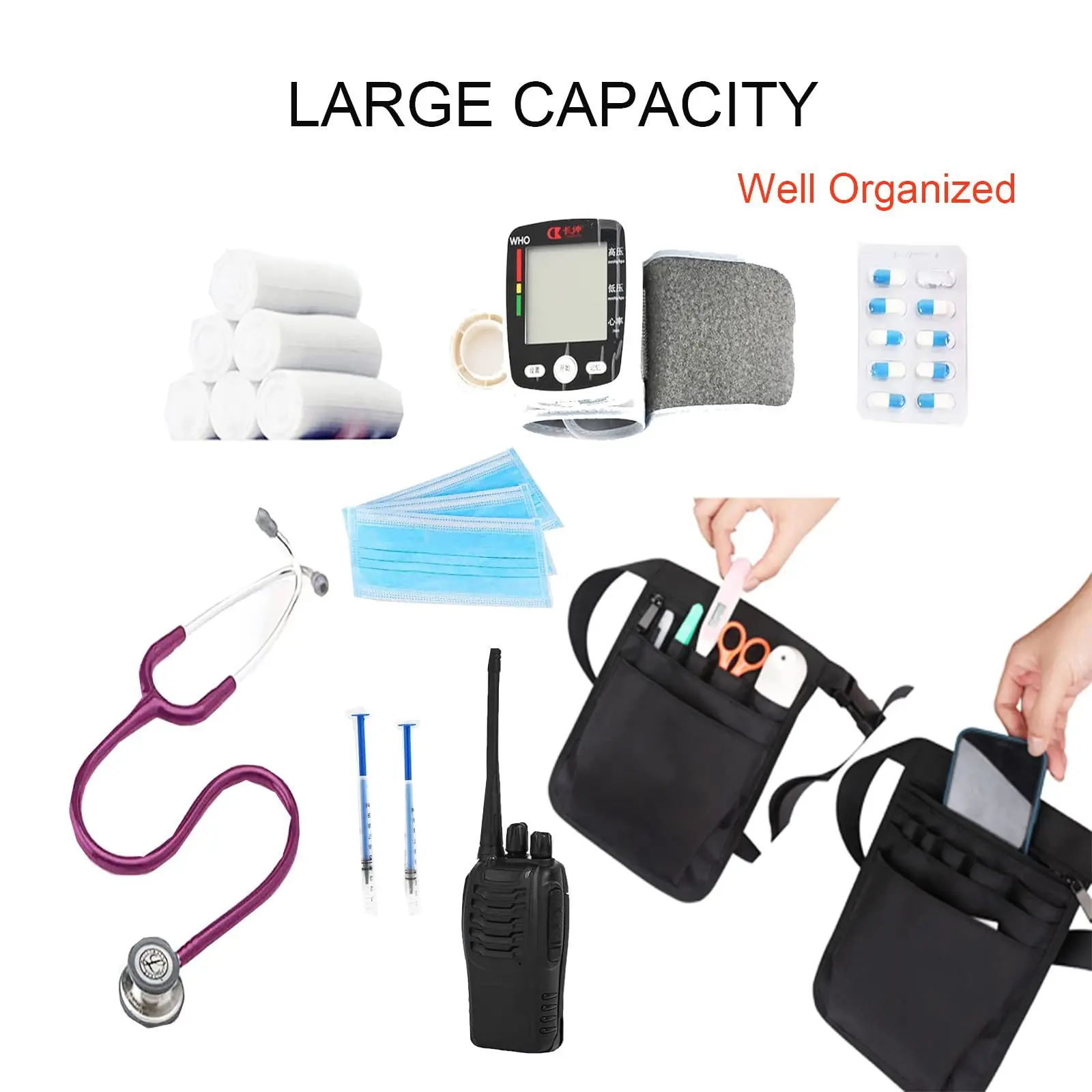 Nurse Multi Functional Tool Organizer Bag Initial Letter Belt Extra Pocket Nurse Waist Bag Shoulder Pouch Case Accessories Tool