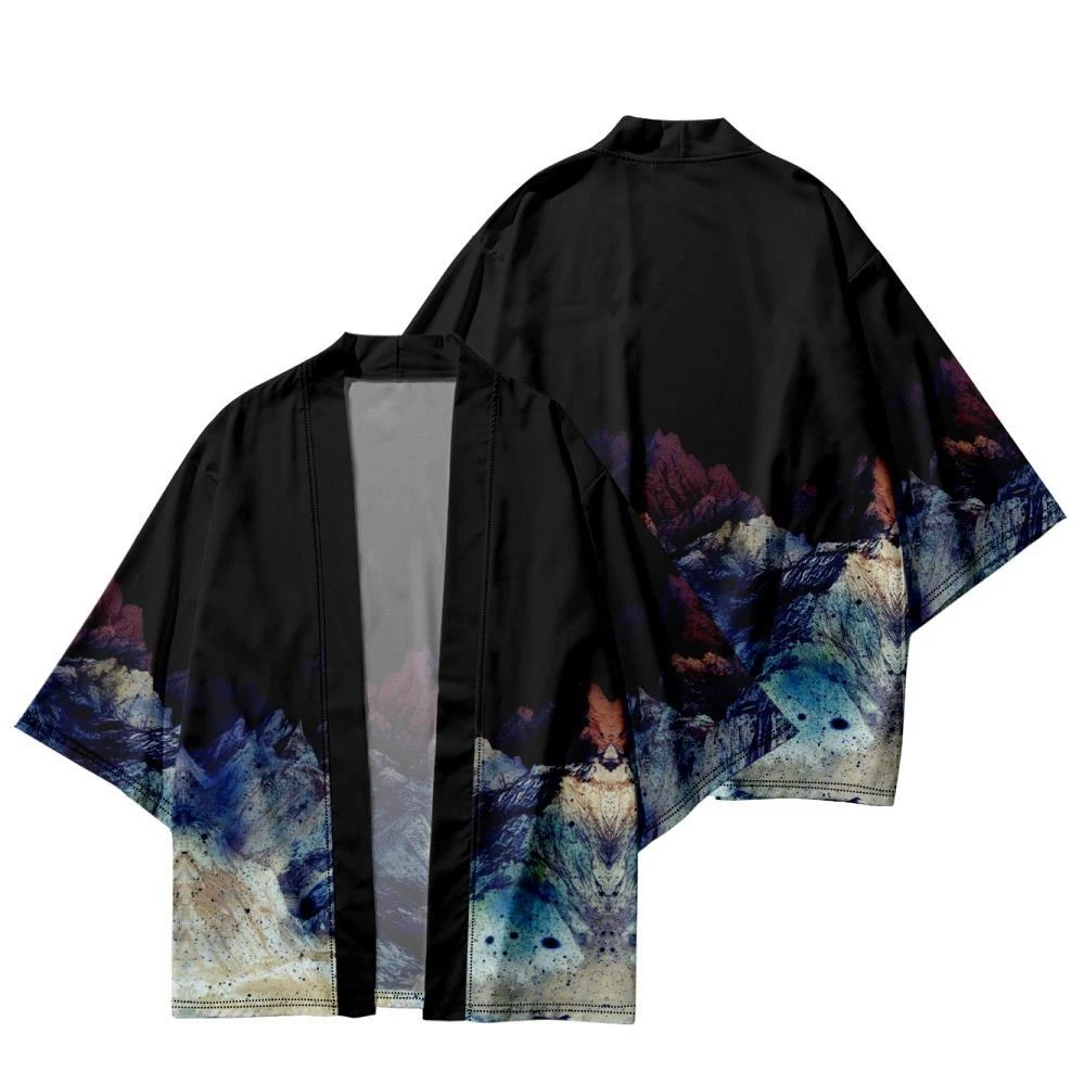 Cardigan Haori japonais imprimé montagne pour hommes et femmes, vêtements asiatiques traditionnels, chemises à la mode, kimono décontracté