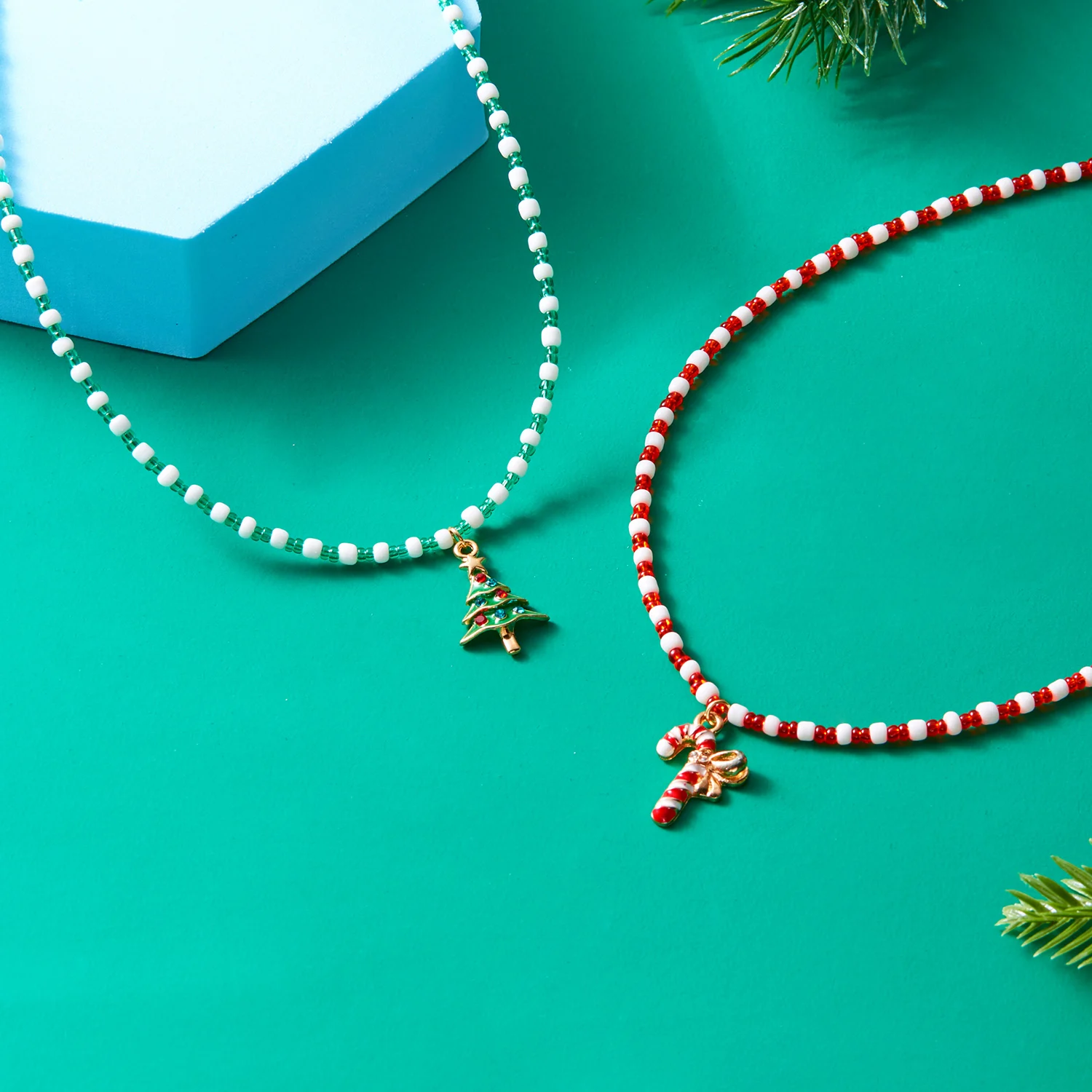 قلادة عيد الميلاد مطرز للسيدات ، إكليل شجرة ، مجوهرات الأرز ، لطيف ، السنة الجديدة ، الموضة