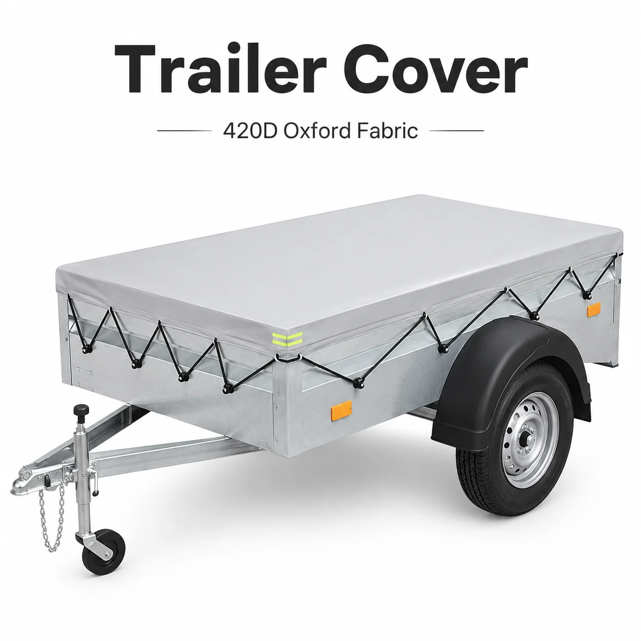 420D Oxford Trailer Cover Waterproof Dustproof UV Protective Trailer Tarp with Reflective Strips for Utility Truck Camping Gear
