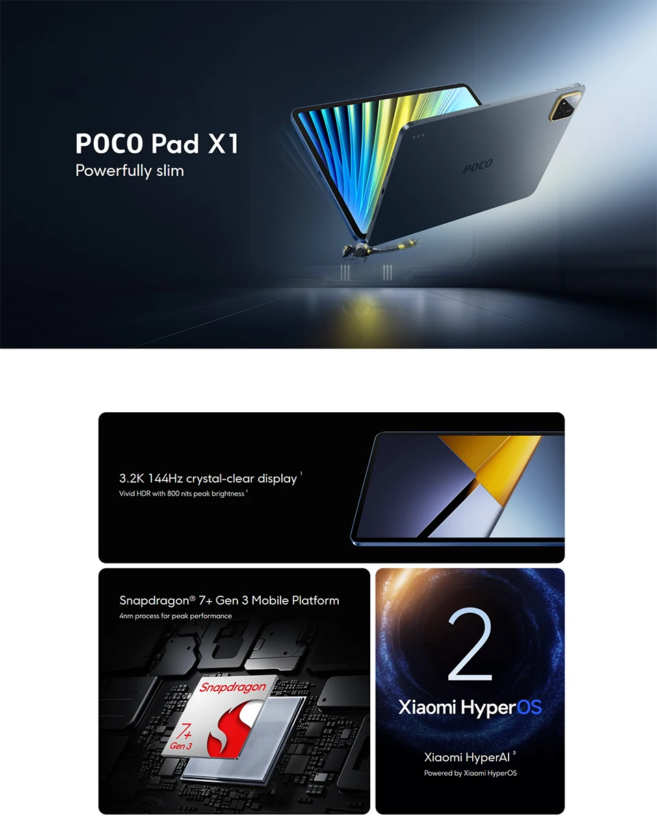 شاشة POCO Pad X1 Global Edition 11.2 بوصة 144 هرتز 3.2K Snapdragon 7 + معالج ثماني النواة من الجيل الثالث 45 وات 8850 مللي أمبير في الساعة #3