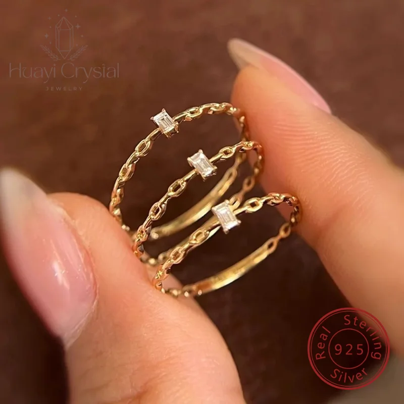 

Кольцо из стерлингового серебра 925, прямоугольное кольцо с цирконом в форме цепочки, модное и легкое роскошное, универсальное штабелируемое ультратонкое кольцо