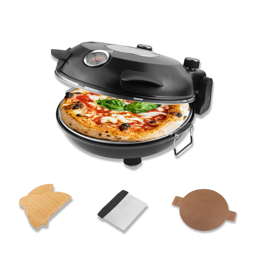 Four à Pizza électrique d'intérieur de 12 pouces, 1200 watts, cuiseur en pierre céramique émaillée, contrôle précis de la température à deux boutons, chauffage jusqu'à 420 ℃