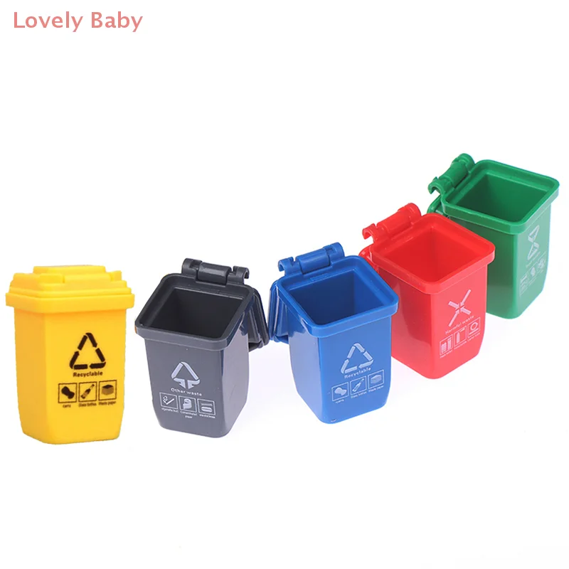 【BBS】5 unidades/conjunto 1:12 casa de bonecas em miniatura lata de lixo modelo acessórios móveis brinquedos