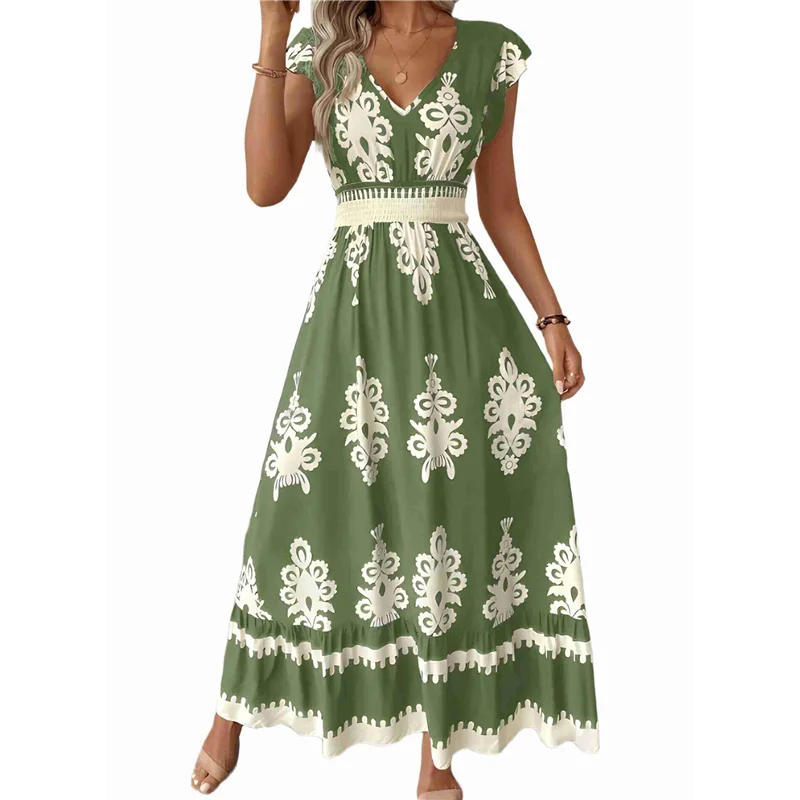 فساتين صيفية CYL للنساء 2025 فستان كاجوال بأكمام مكشكشة فساتين شاطئ بوهو