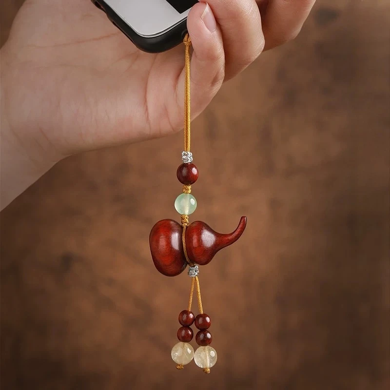 

Lobular Red Sandalwood Small Gourd Pendant, Mobile Phone Chain, U Disk Lanyard, Exquisite and Cute Pendant for Men and Women
