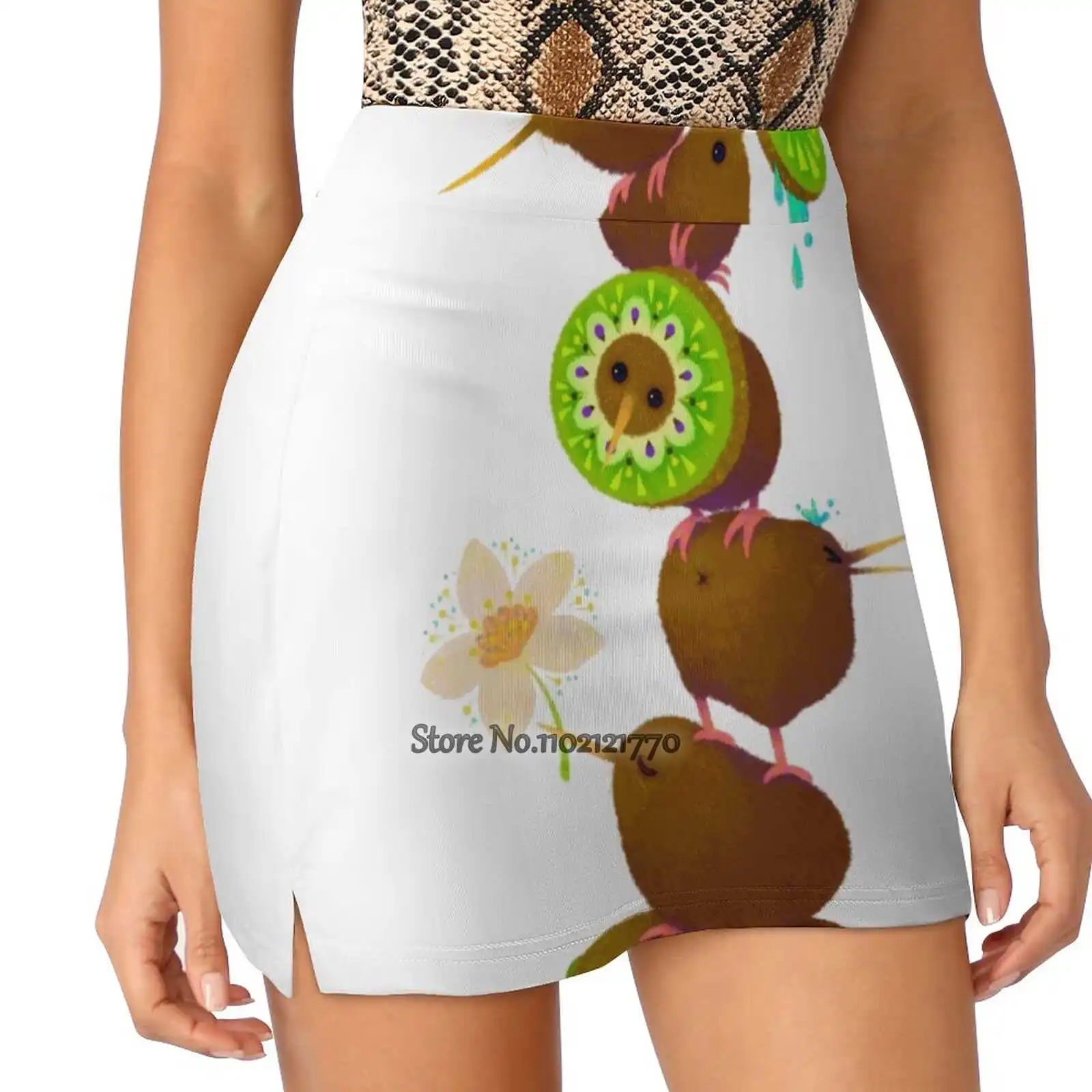 Kiwi Women'S Summer Fake Two Piece Skirts Casual Sports Beach Skirt Girl Skorts Kiwi Bird Food Fruits Carnival Flower Funny