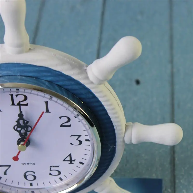 Nautical Wall Clock Anchor Wooden Table Clock Decorative Ship Wheel for Modern Coastal Home
