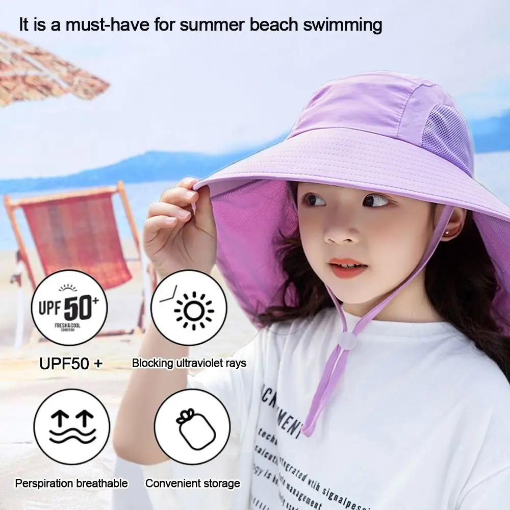 Sunscreen Beach Cap Adjustable Wide Brim Cap UV Protection Children Bucket Hats Sun Hat