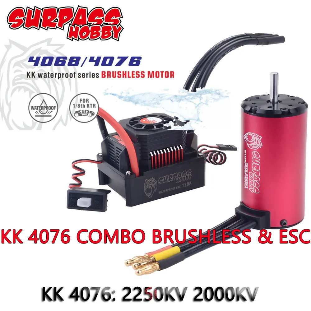 SURPASS HOBBY KK 4076 Waterproof Combo 2000KV 2250KV Brushless Motor 120A/150A ESC Speed Controllers for 1/8 RC Drift Racing Car