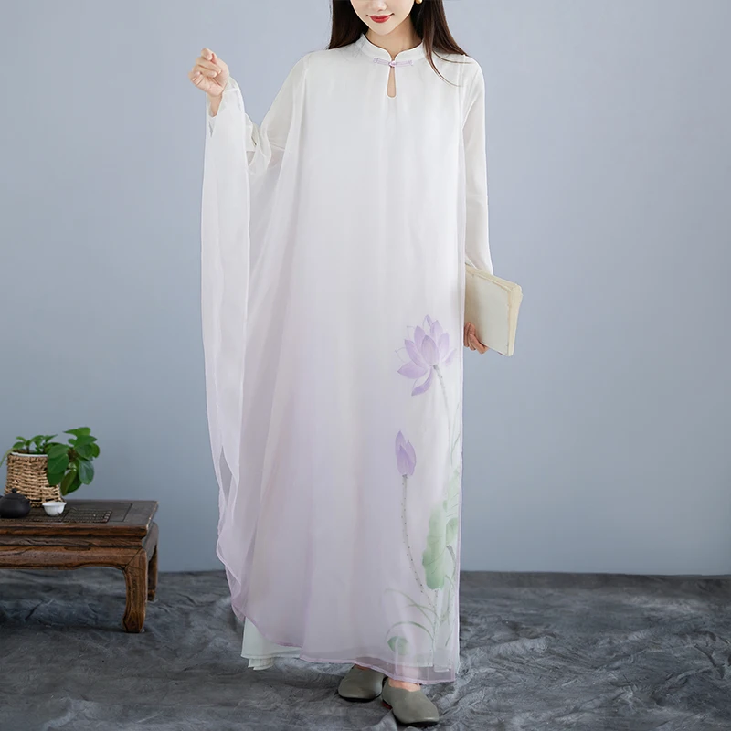 

Ele Chinese Sle adient Hand-Painted Zen Dance Dr Loose Fairy-Like Skirt High-Quali Polyester Women's Faion