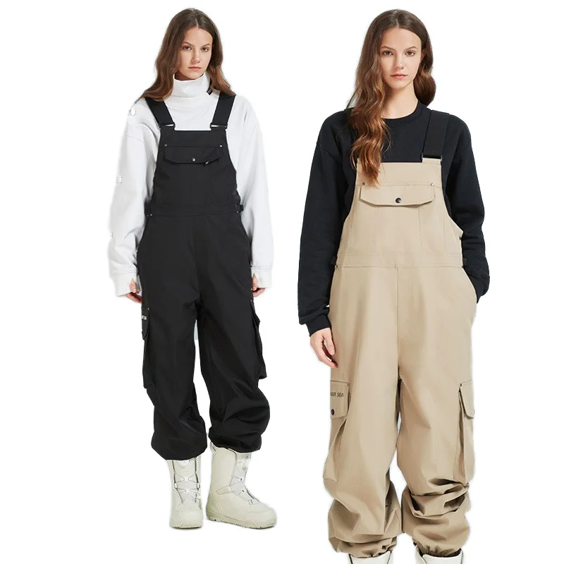 Winter Unisex Ski Bib Pants Professional Waterproof Wear-Resistant Trousers Suitable for Single/Double Board Skiing