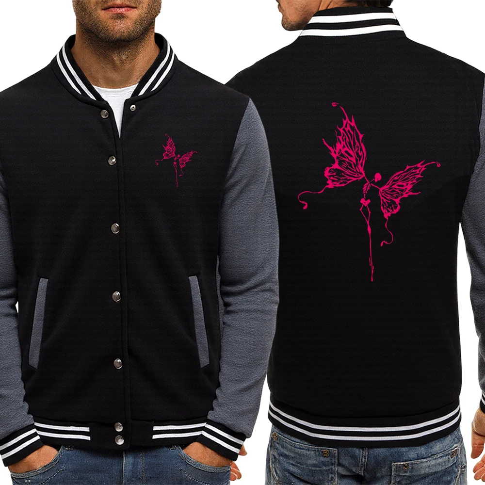 

Skeleton Dancing Butterfly Wings Print Streetwears Man Fashion Soft Jacket Street Breathable Clothes Pocket Warm Male Clothing