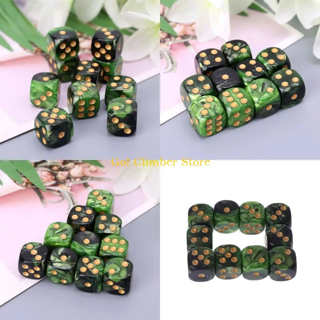 

Q84C 10 шт. 16 мм кубики из смолы D6 черные, зеленые, золотые точки с круглыми краями, КТВ, бар, ночной клуб