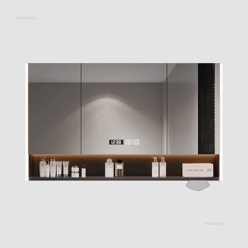 Modern Smart Bathroom Mirror Cabinets Wall Mounted With Defogging Dressing Mirror Wooden Storage Shelf Bathroom Furniture LVYS