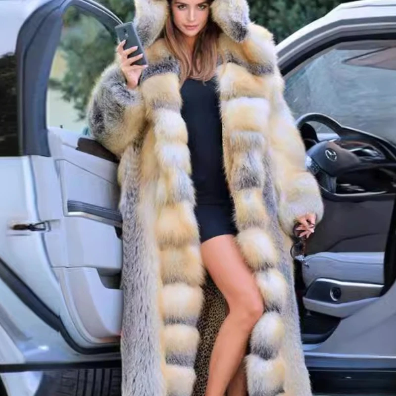 Women's New Long Jacket Jacket Hooded Spliced Faux Fur Warm Comfortable Luxurious Skinny Coat Women  Jacket Winter Clothes Women
