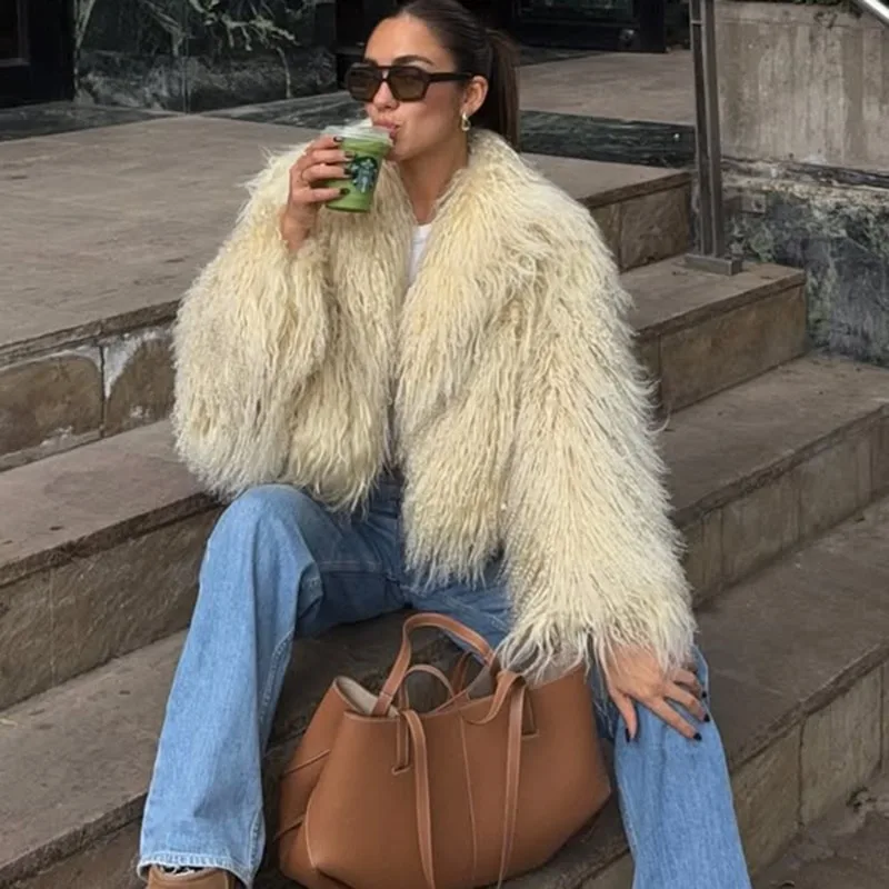 

Talenza Winter Women Faux Fur New Plush Thick Collar Coat Office Warm High Street Solid Fashion 2025 Vintage Women Faux Fur Coat