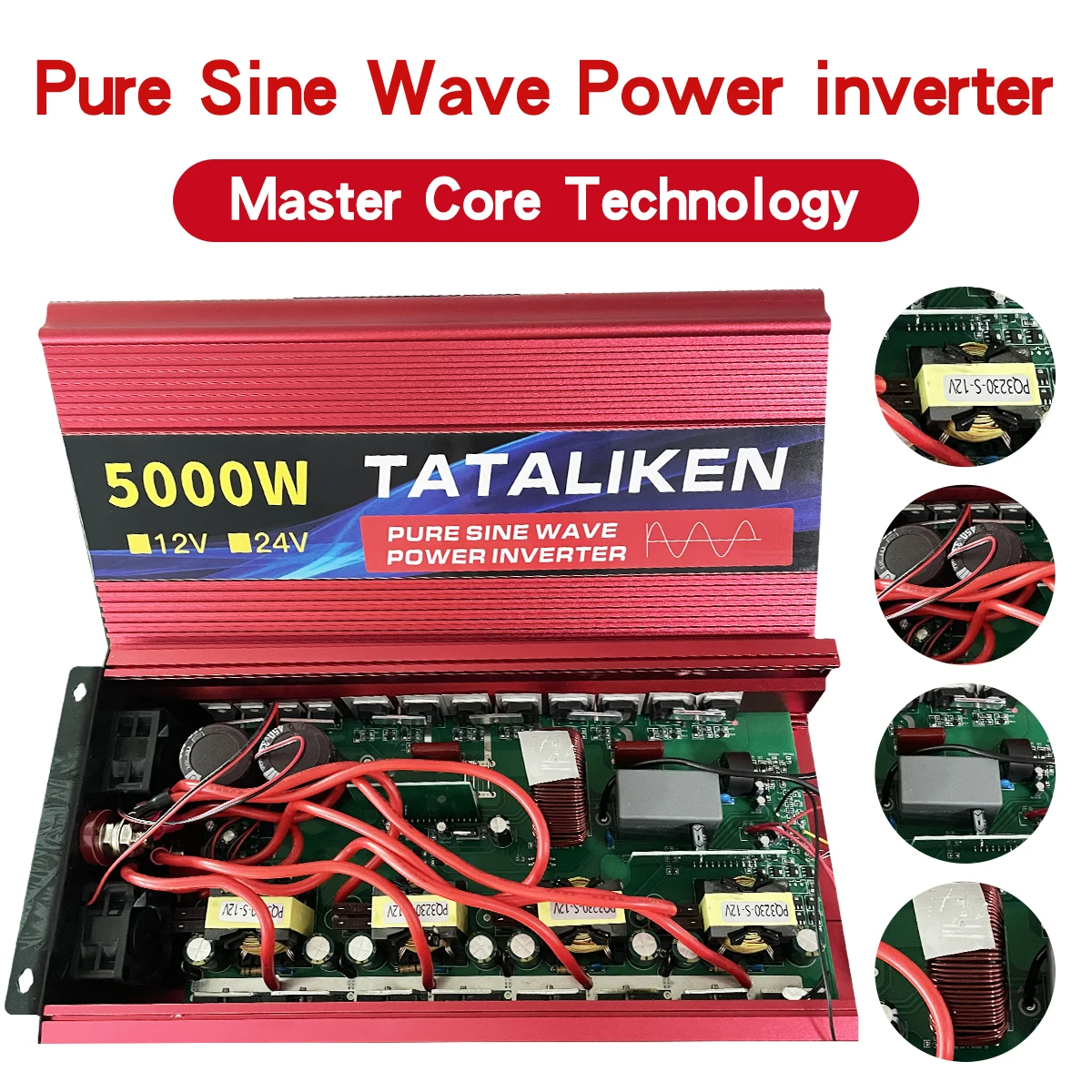 24V High Power Pure Sine Wave Inverter 6000W/7000W/8000W 50HZ/60HZ to AC 220V with  LED Display Tranfermer Converter