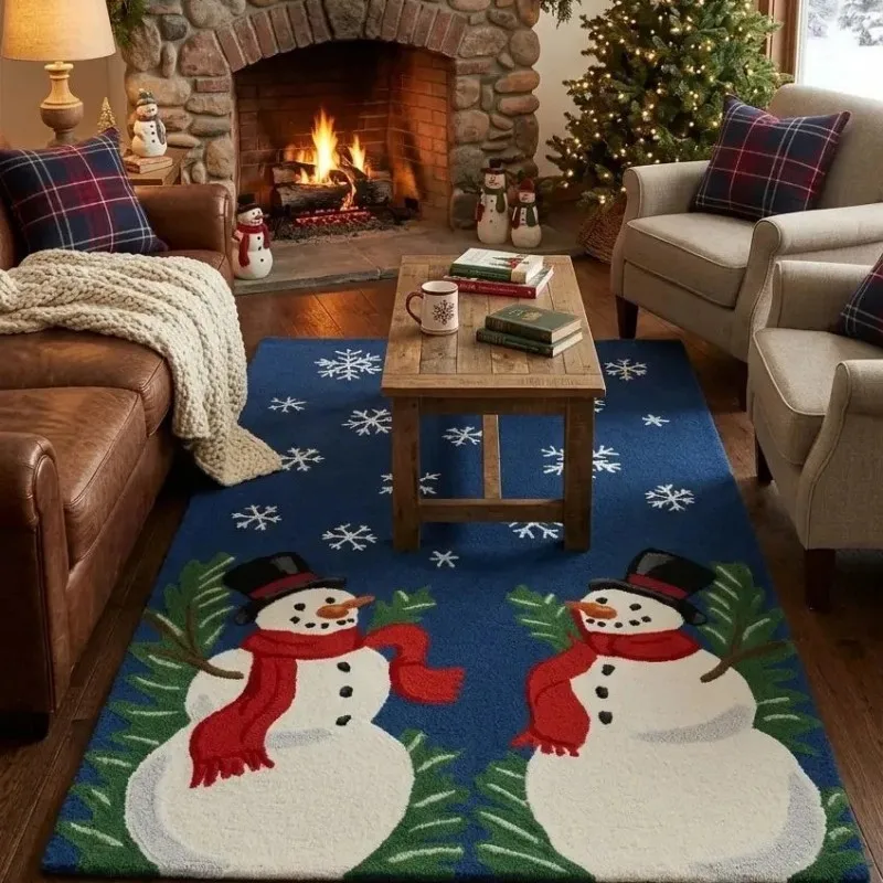 VIKAMA Red Santa Snowman Reindeer Tree Area Rug Noise Reducing Machine Washable Living Room Pet Christmas Holiday Home Decor