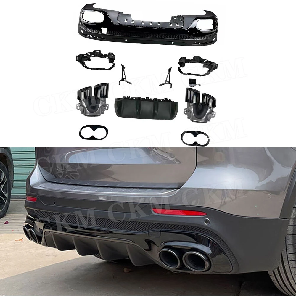 

for Mercedes Benz GLB X247 GLB180 200 GLB35 AMG 2019+ Rear Bumper Lip Diffuser Spoiler with OO-OO Exhaust Tips Skid Plate