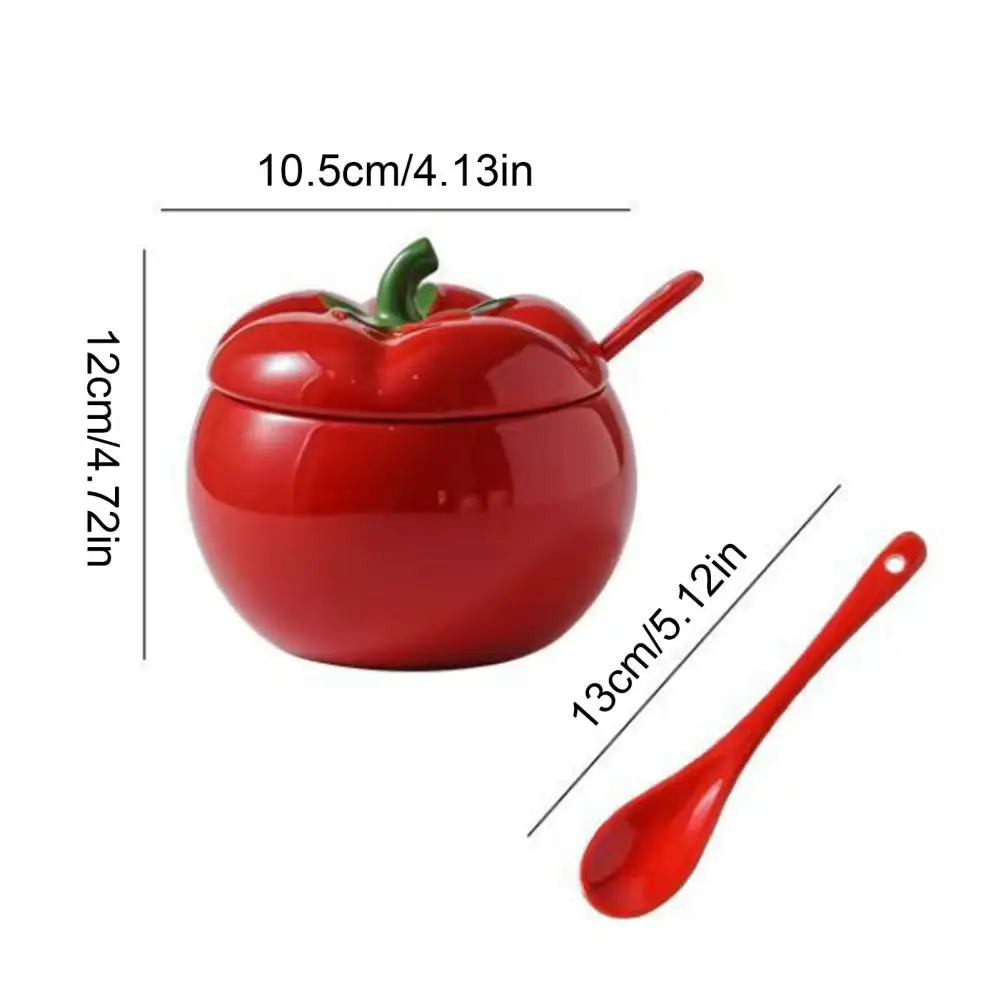 Tomato Ceramic Spice Jar with Lid Spoon 420ml Salt Sugar Pepper Storage Pot Chili Oil Container Kitchen Seasoning Organizer