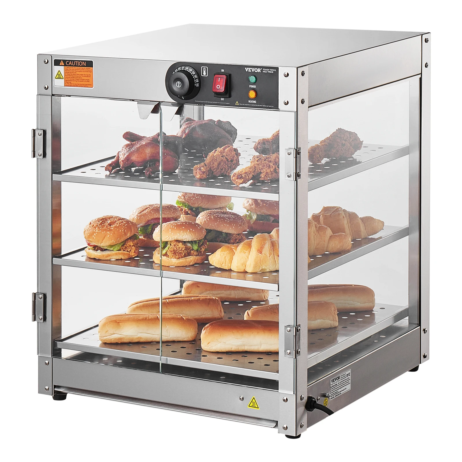 VEVOR 3-Tier Commercial Food Warmer Display, 800W Food Display Warmer with Light to Enhance Food Display, 86℉~185℉ Temp Control