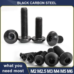 5/10/15/70/100pcs ISO7380 Carbon Round Hexagon Head Screw Grade M2 M2.5 M3 M4 M5 M6 Mushroom Allen Blot For Montorcyc L=3mm-70mm