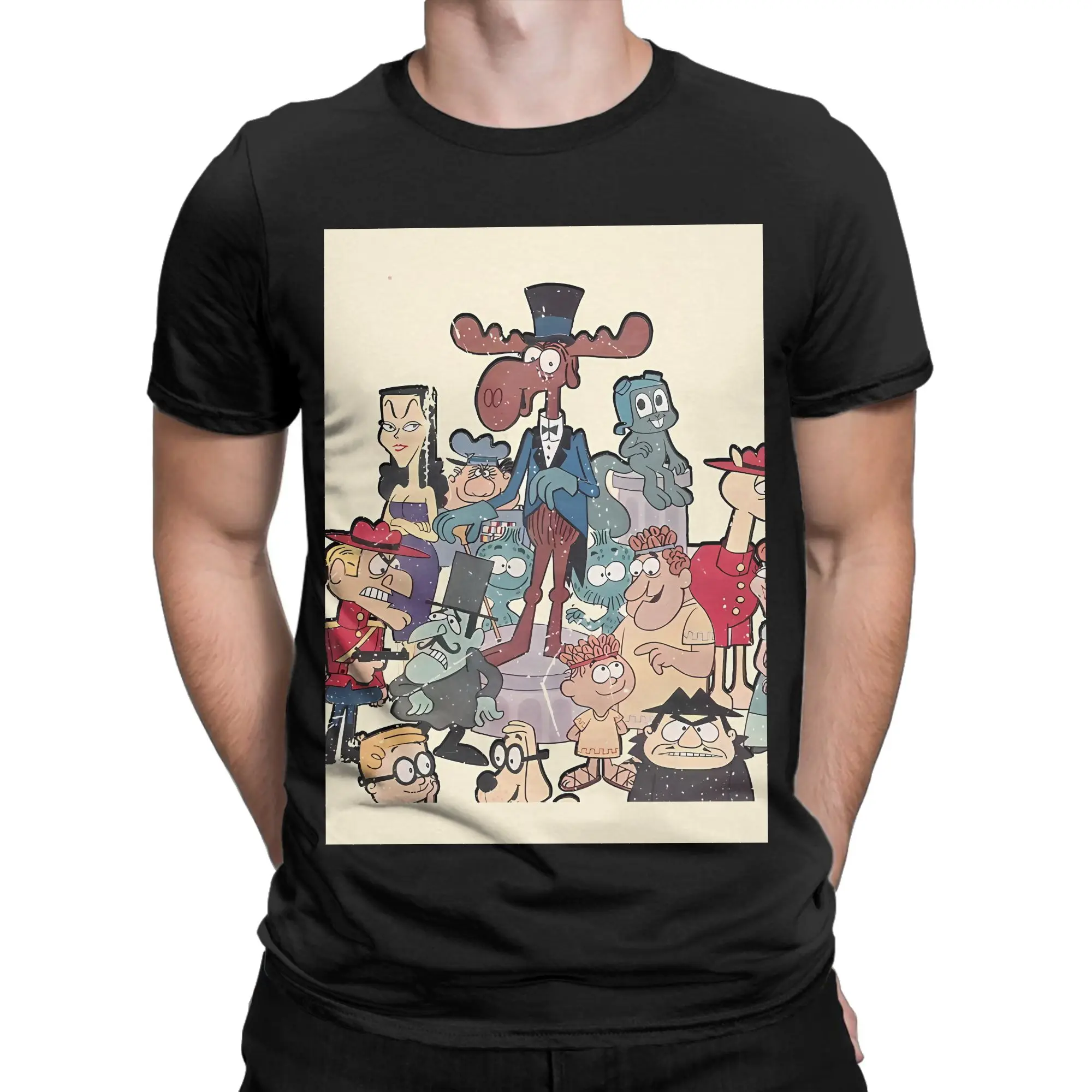 Bullwinkle And Friends  Authentic  Style Funny 100% Cotton T-Shirt The Adventures of rRocky and Bullwinkle Tops Tees For Men