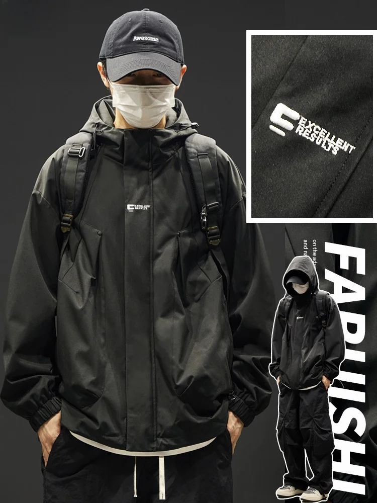 

Мужская ветрозащитная куртка для активного отдыха Bla из полиэстера с длинными рукавами, капюшоном и застежкой-молнией, модная молодежная модель