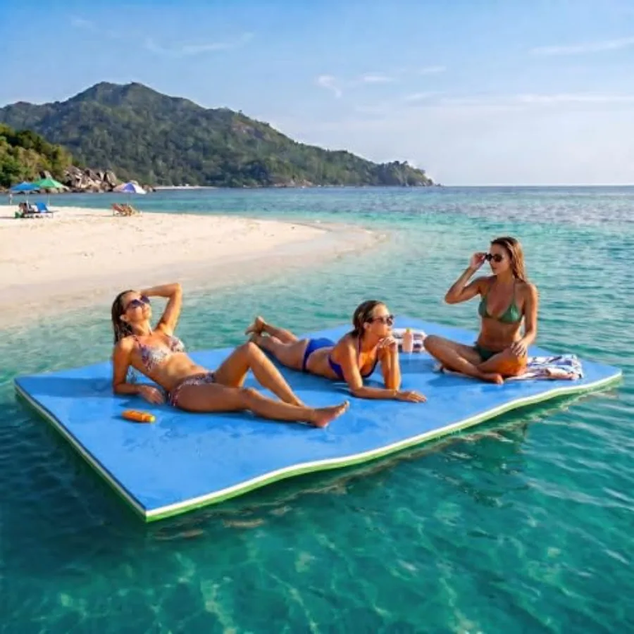Lake and pool floating mat for water recreation XPE foam teal 3-layer tear-resistant construction