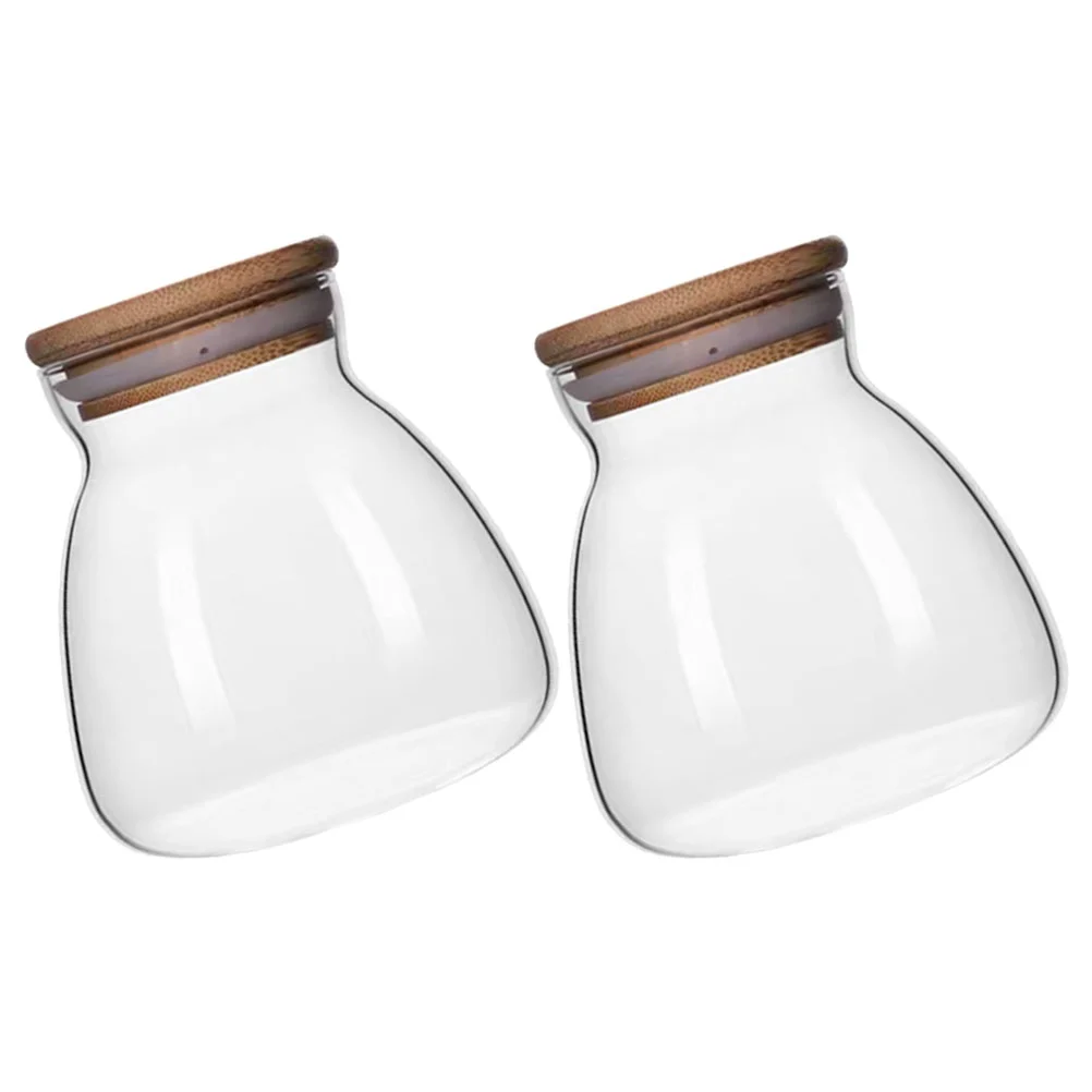 

2 Pcs 400ml Glass Storage Jars Sealed Canister for Kitchen Food Grain Candy Tea Container Transparent Lid Bamboo