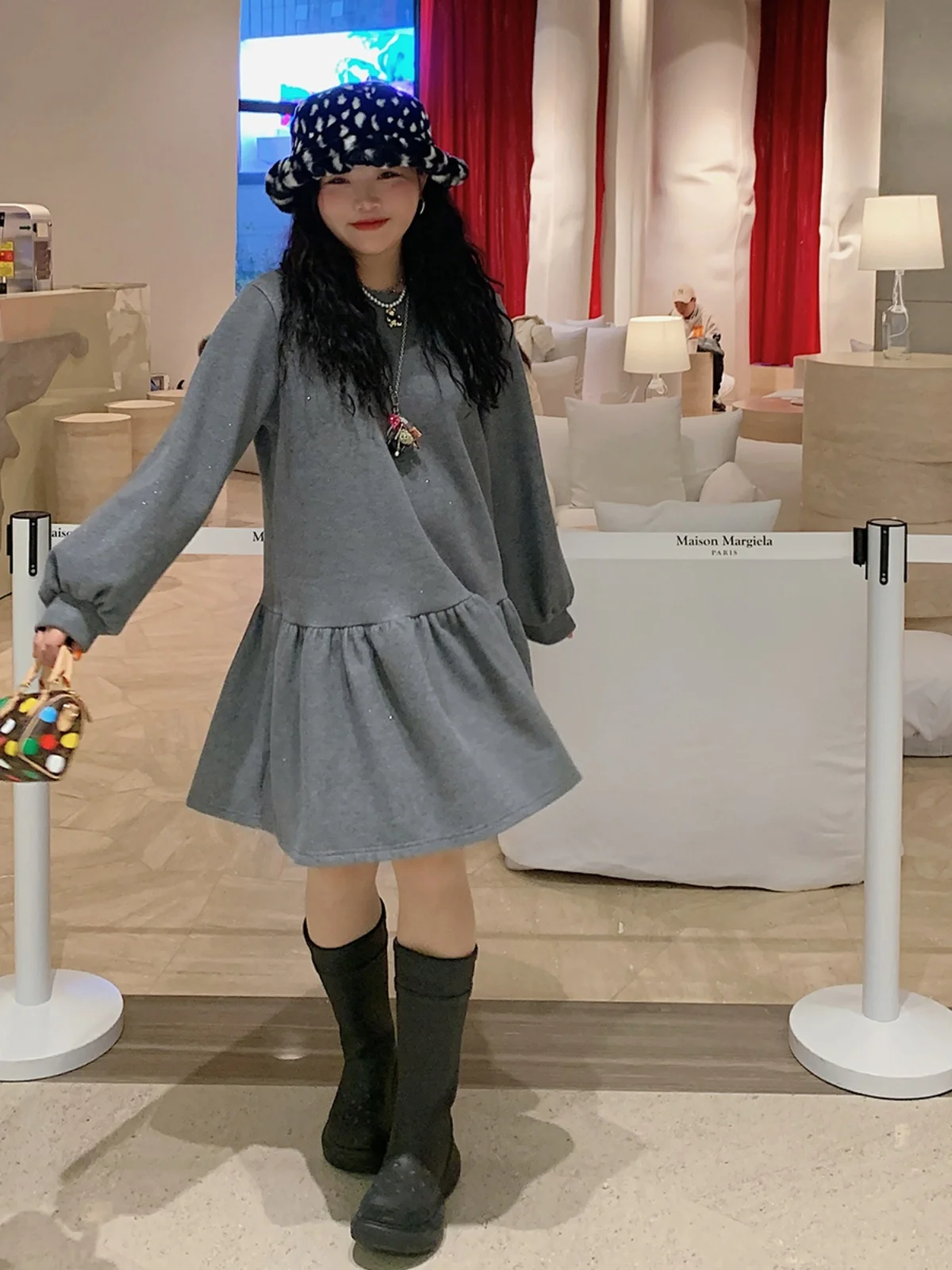 

Gold Dayzi Fce Lined Women's Dr Autumn Winter plus Size Slimming Base Layer Skirt Casual Sle A-Line Skirt Long Sve