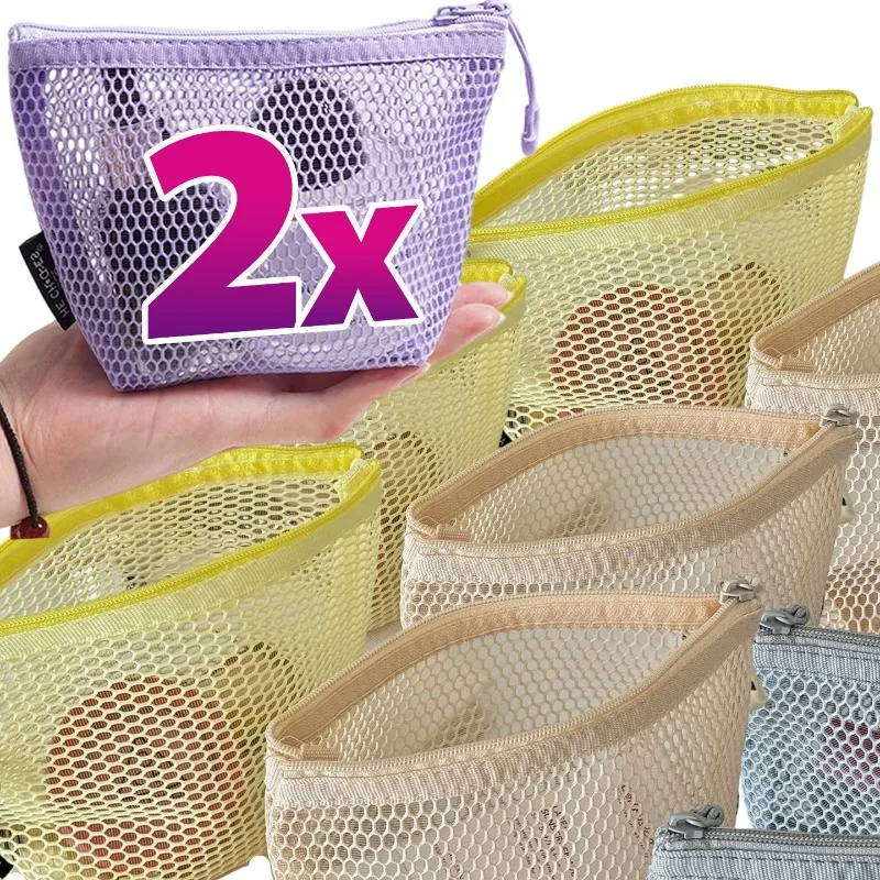 

1/2Pcs Dopamine Mesh Storage Bag Small Triangle Makeup Bag Lipstick Storage Net Cotton Pad Organizer Polyester Fiber Bags