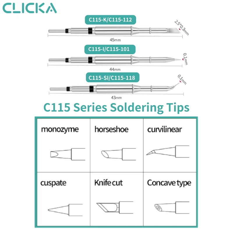 CLICKA C115 Series Soldering Tips Heating Core For JBC NT115-A Nano Handle Sugon T36 T3602 I2C C115 Soldering Station DIY Kit