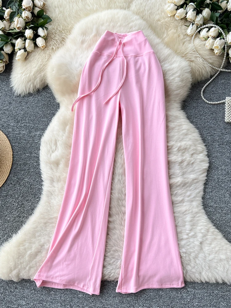 Pantalon de sport décontracté taille haute, Dstring, jambes larges, droit, Yoga, Design d'automne, taille élastique, coupe ample pour dames