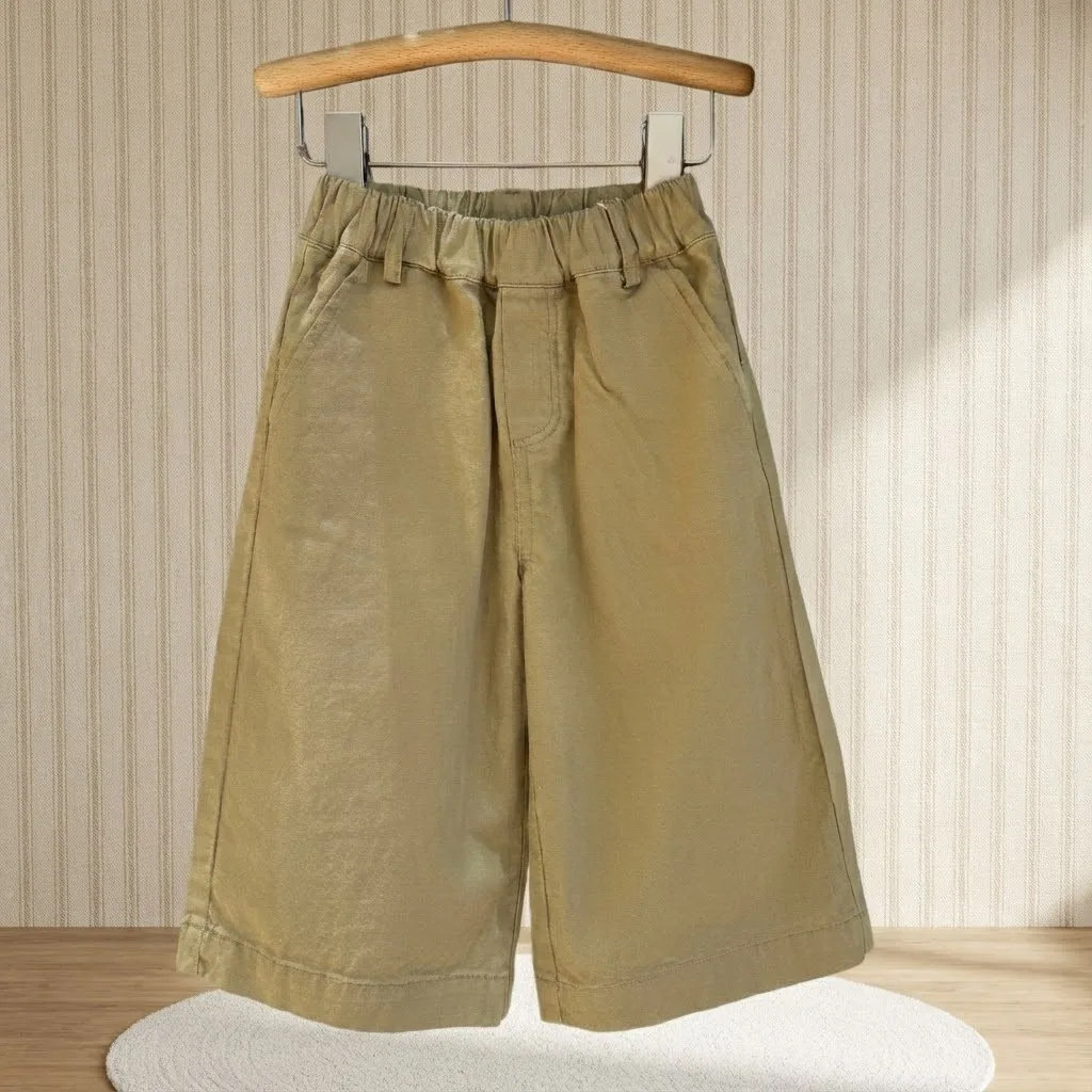 

SeasonSea Summer Kids Cotton Shorts Wide Leg Casual Pants for Boys Girls Elastic Waist Loose Half Trousers Children Clothing