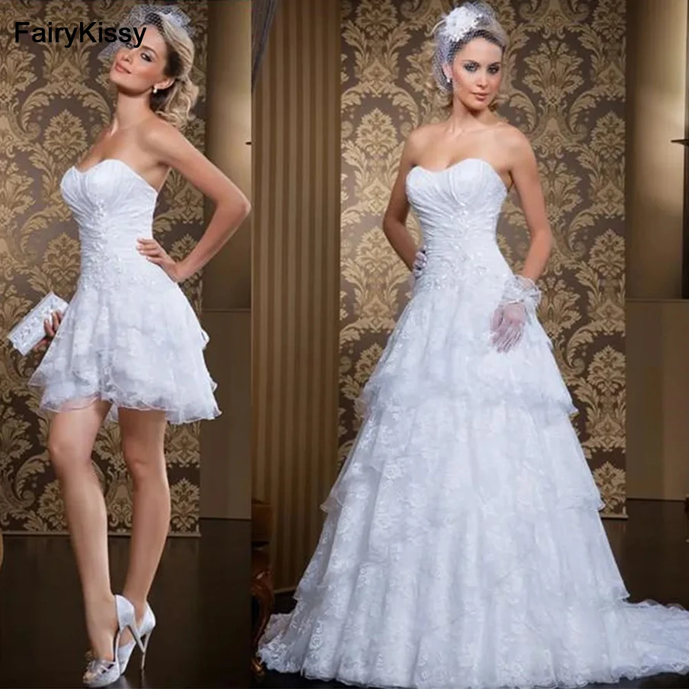 FairyKissy elegante falda desmontable vestidos De novia De encaje con gradas tren extraíble con cordones en la espalda vestidos De novia bata De Mariee