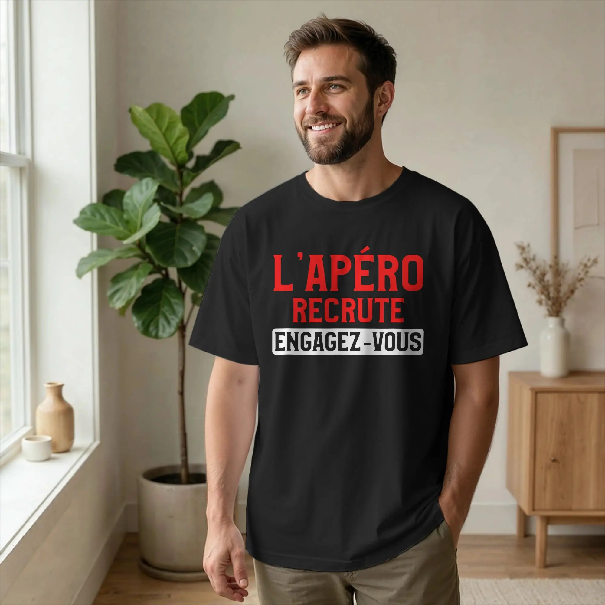 Men L'apero Recrute Engage-Vous T Shirt Aperitif French Quote Cotton Tops Funny Short Sleeve Round Neck Tee Classic T-Shirts