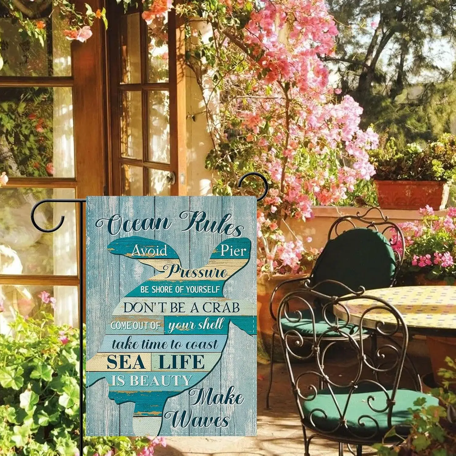 Sea Turtle Coastal Garden Flag 12x18 Inch, Ocean Rules Beach House Yard aaz