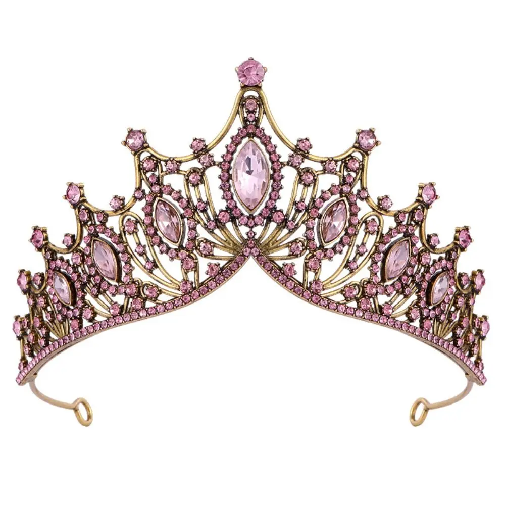 Trendy Shiny Baroque Crown Metal Hair Ornaments Princess Tiara Headwear Gold Rhinestone Crown Dress Accessories